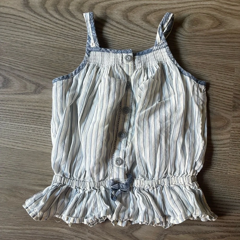 Ralph Lauren Striped Cotton Madras Top Peplum Cami Tie Shoulder Bows Size 18M